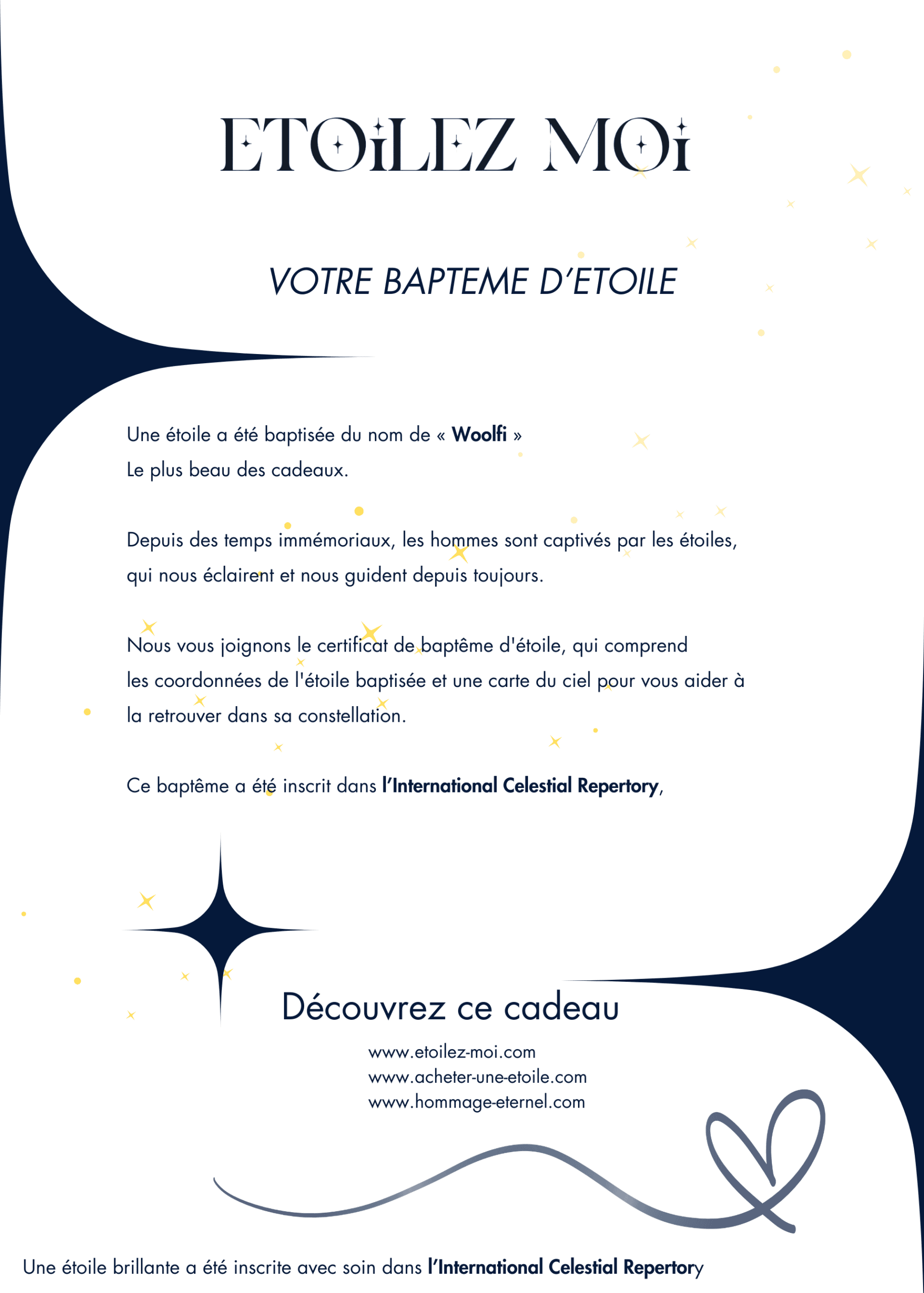 lettre accompagnatrice baptême étoile cadeau dernière minute texte émotionnel symbolique