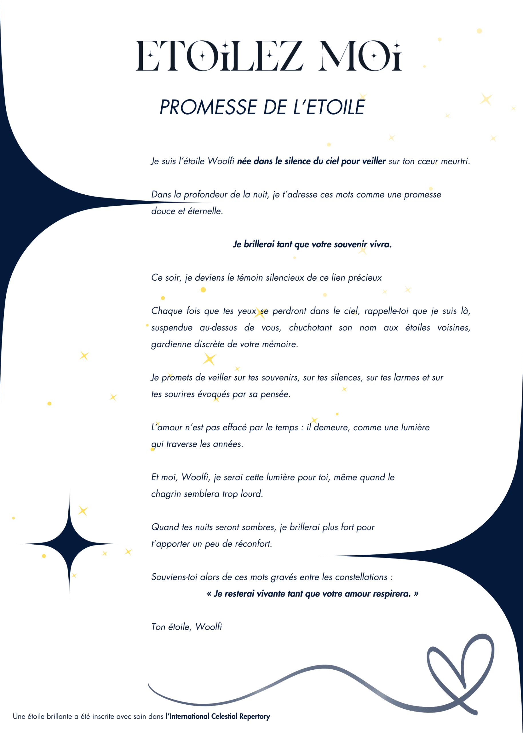 promesse étoile baptême certificat symbolique cadeau baptême dernière minute