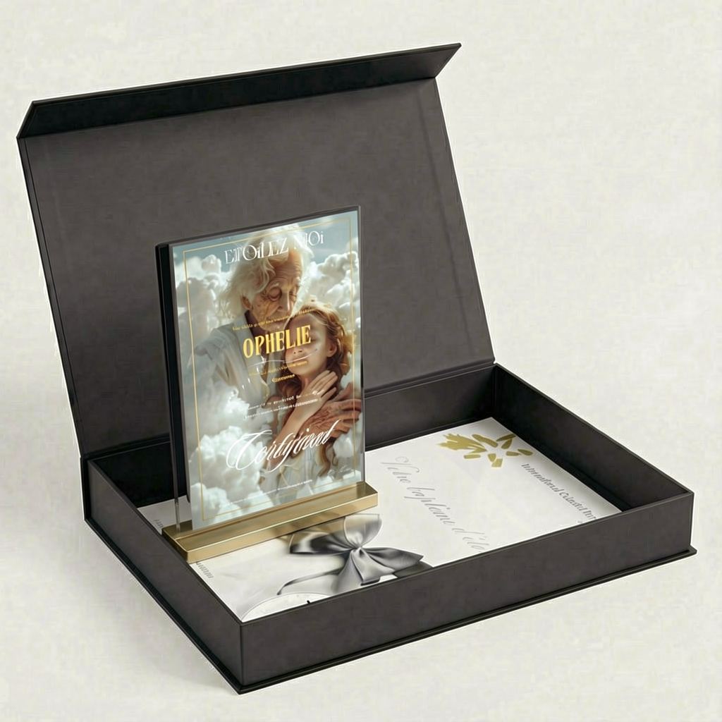 cadeau condoléances original mère certificat baptême étoile hommage maman disparue coffret céleste lumineux souvenir