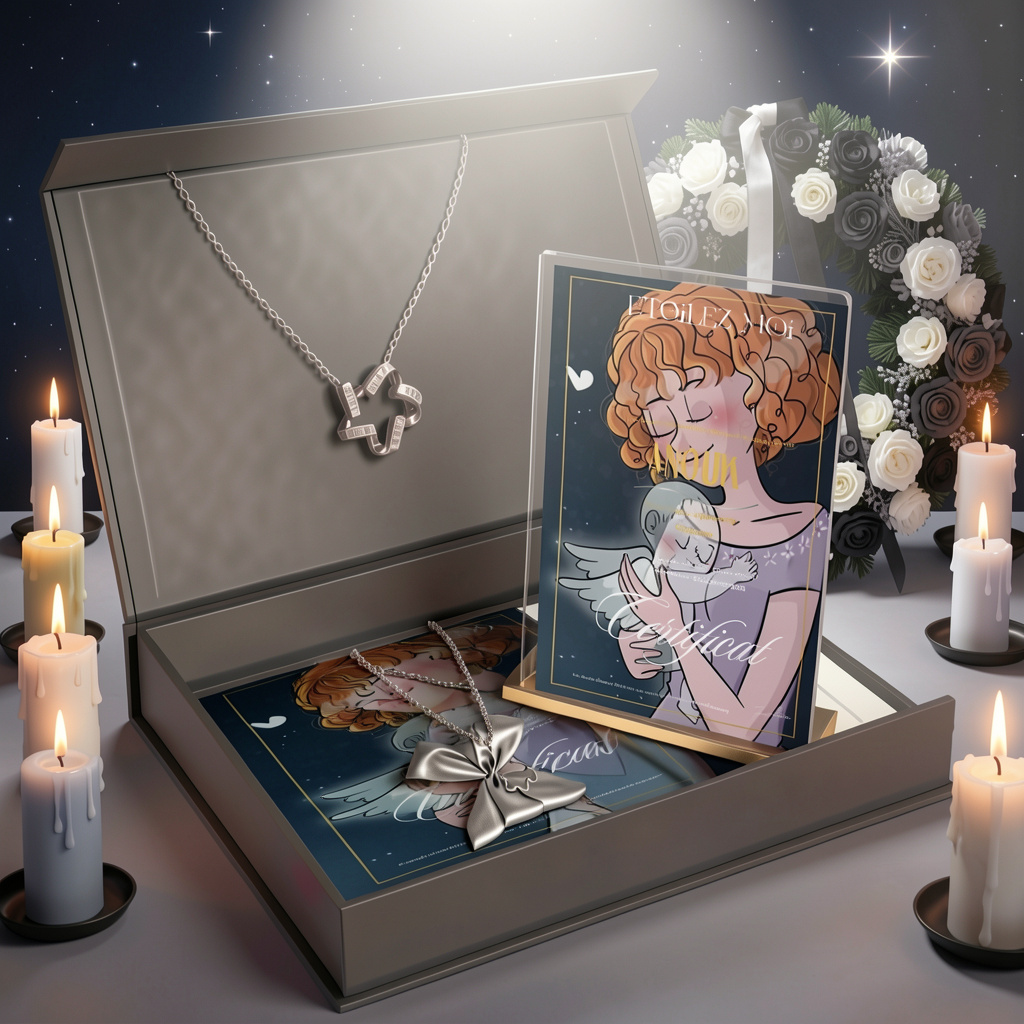 Coffret cadeau en mémoire d'un garçon avec certificat personnalisé et étoile symbolique