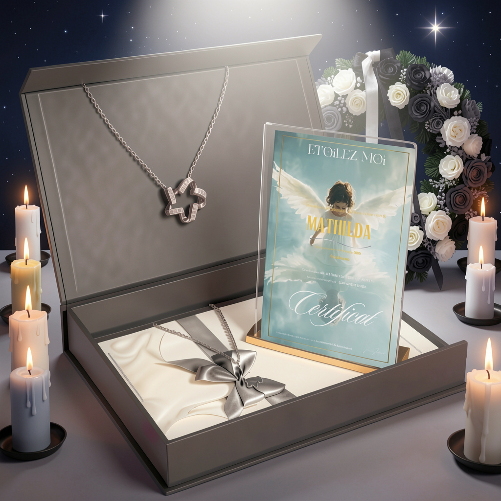 Cadeau condoléances original garçon avec certificat de baptême d'étoile personnalisé en hommage à un petit garçon