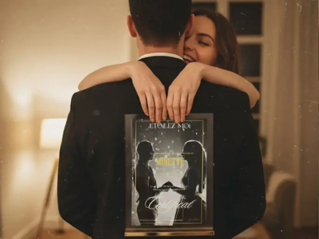 Témoignage client cadeau Noël dernière minute amoureux avec étoile personnalisée et coffret romantique