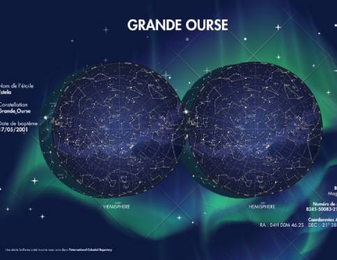 Carte du ciel personnalisée cadeau personnalisé deuil grand-père localisant son étoile dans le ciel