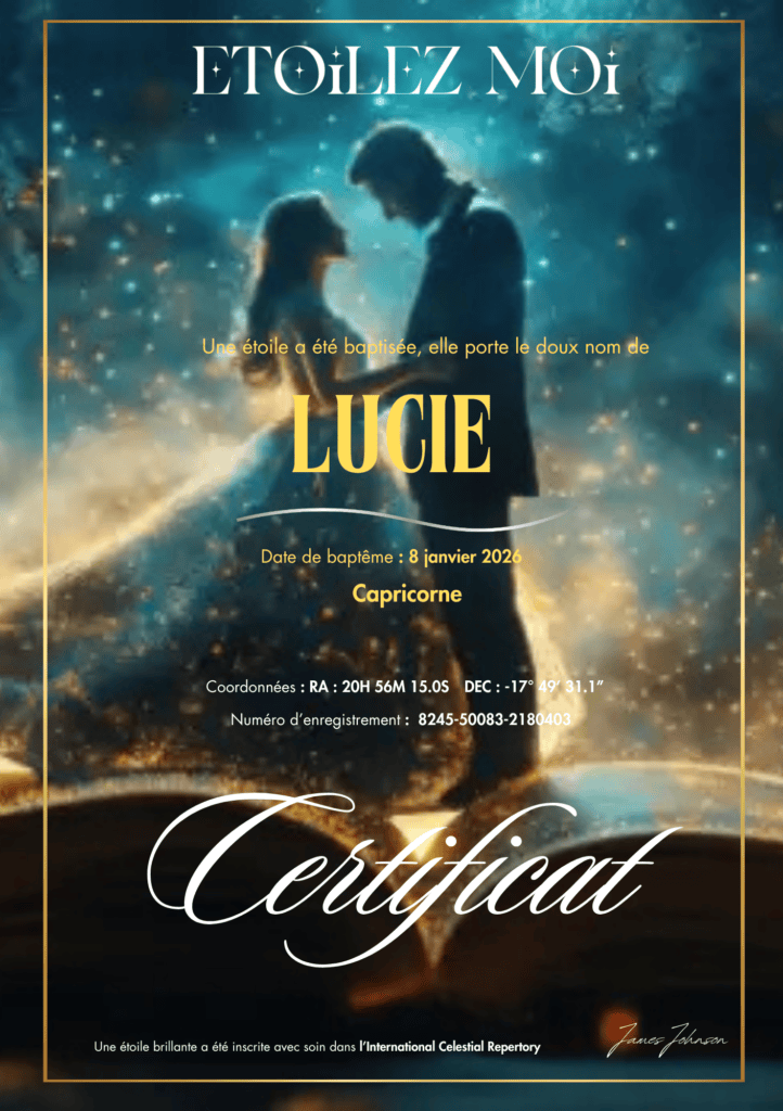 Certificat d'étoile pour cadeau demande en mariage femme personnalisé