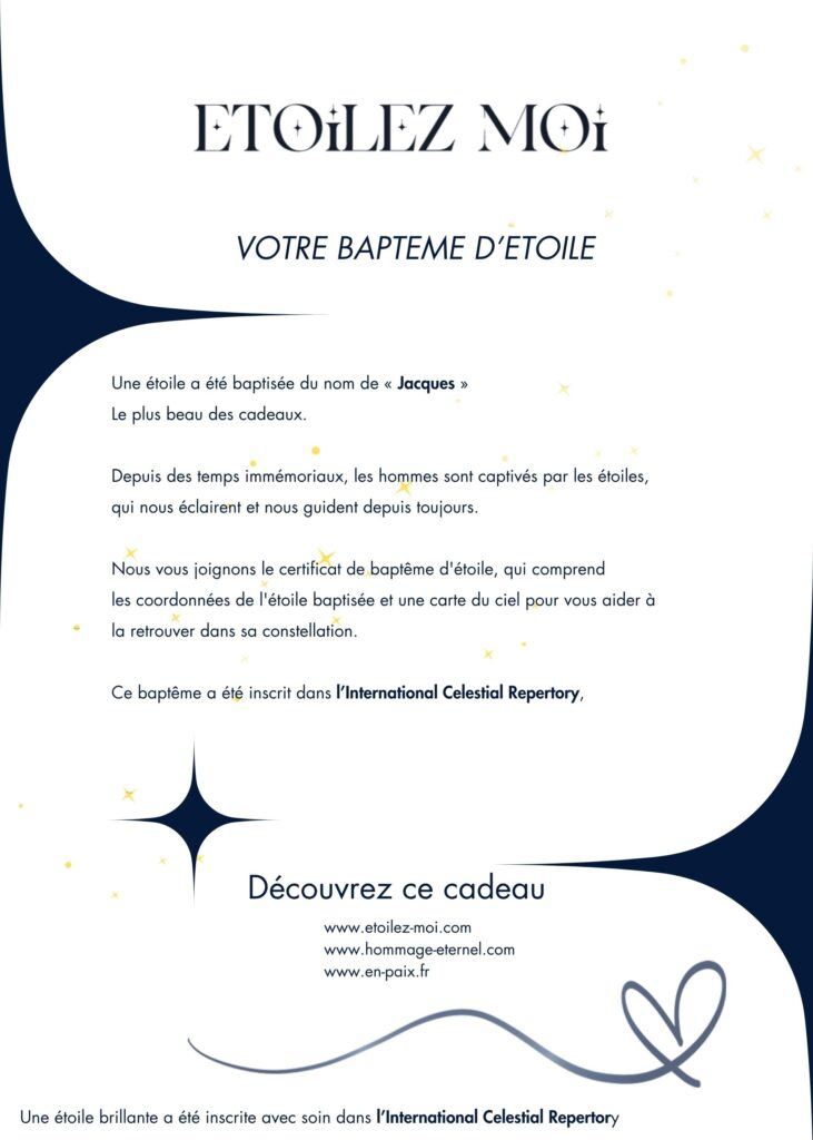 Lettre d accompagnement cadeau fête des mères et père livraison urgente baptême d étoile