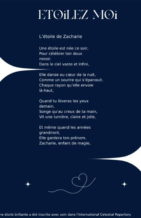 Poème personnalisé inclus dans un cadeau naissance urgent avec étoile au nom du bébé