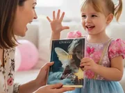 Petite fille émerveillée recevant un certificat d’étoile des mains de sa maman pour son anniversaire