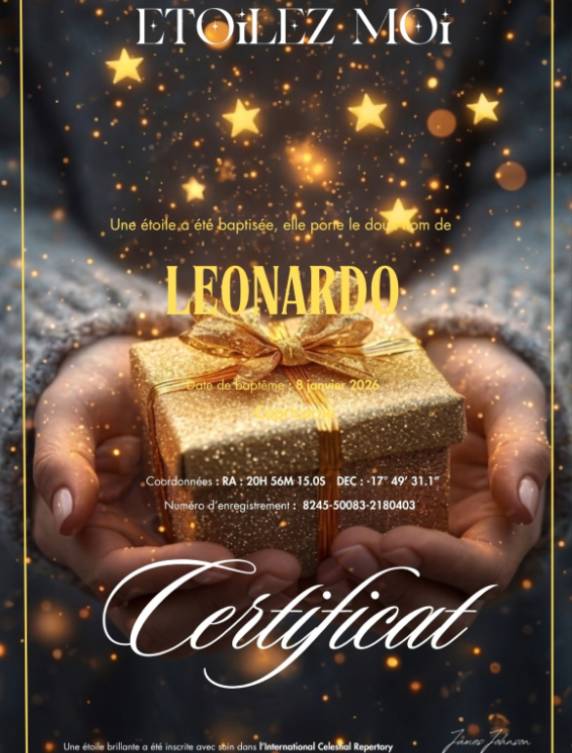 Certificat de baptême d’étoile personnalisé pour la Fête des Pères, un cadeau symbolique et inoubliable