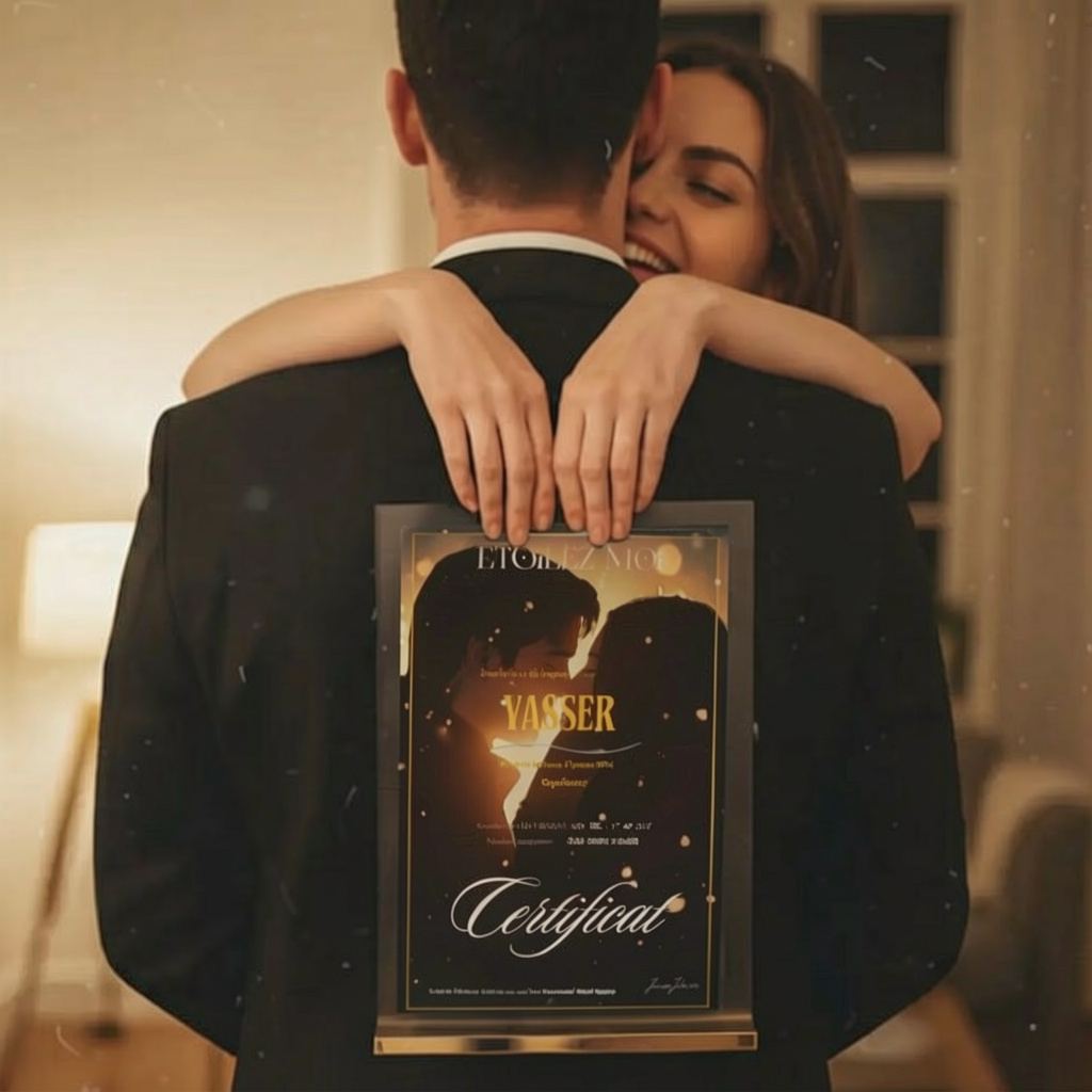 Émotion d'un couple recevant un cadeau d'amour personnalisé