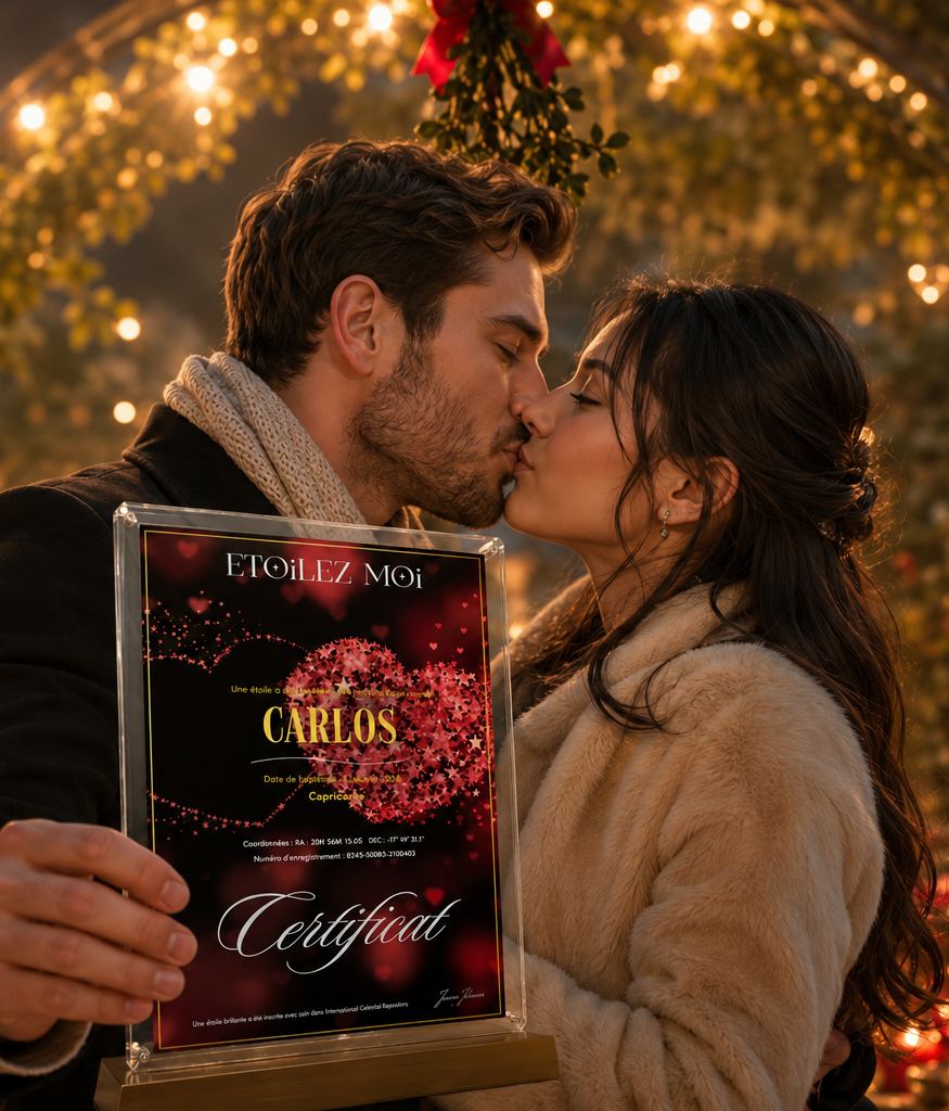Souvenir romantique de Saint Valentin avec une étoile personnalisée et un certificat d'amour éternel