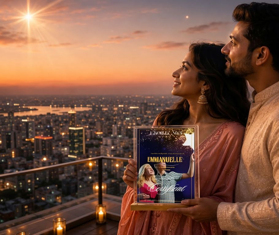 Moment romantique de Saint Valentin avec une étoile personnalisée et un cadeau d'amour symbolique