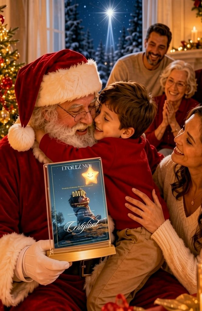 Enfant rêvant devant une étoile dans le ciel – cadeau de Noël personnalisé pour encourager ses rêves