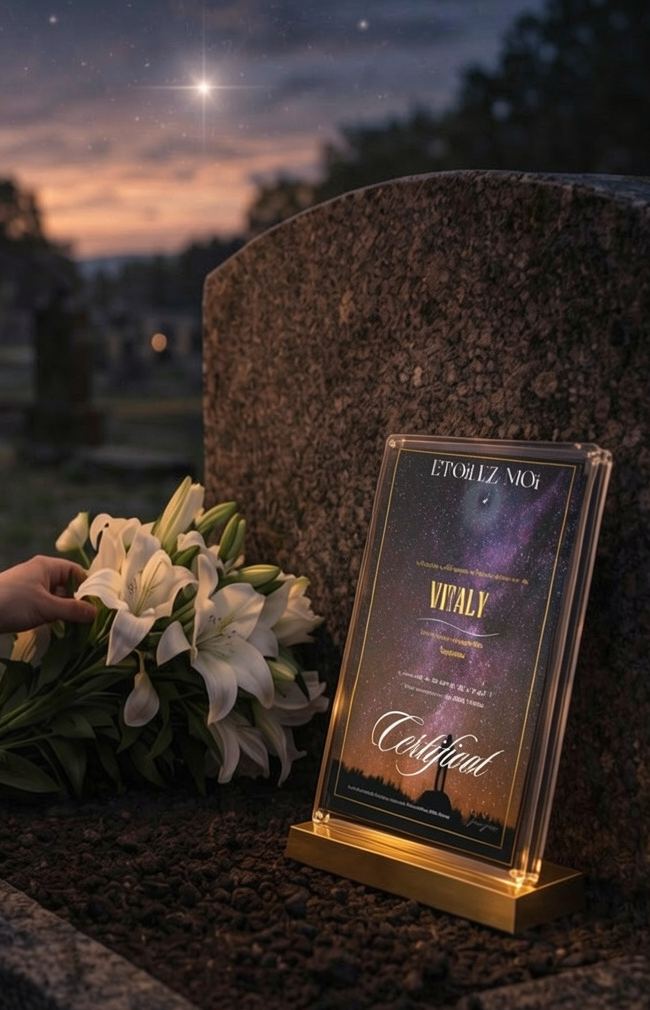 Cadeau de condoléances homme symbolisant la présence et le soutien avec une étoile personnalisée en hommage à un proche disparu