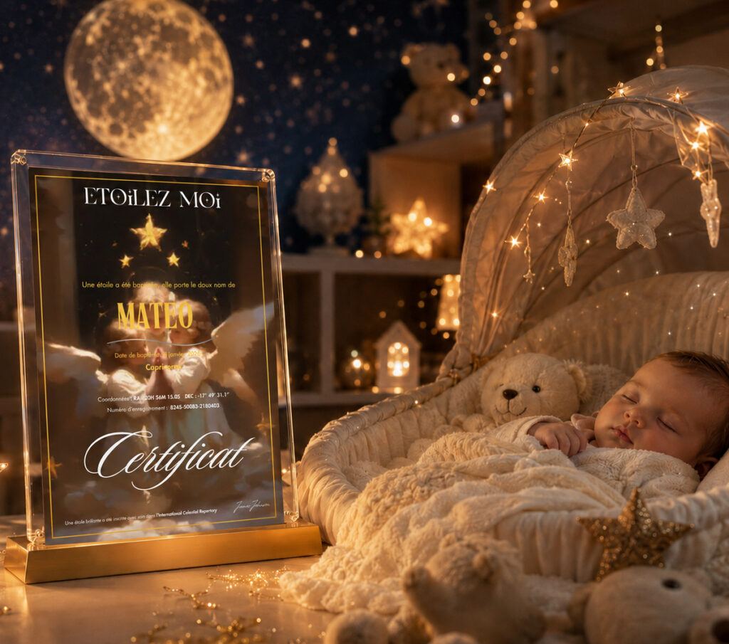 Étoile personnalisée pour bébé, idée cadeau naissance originale symbolisant l’amour des parents et de la famille
