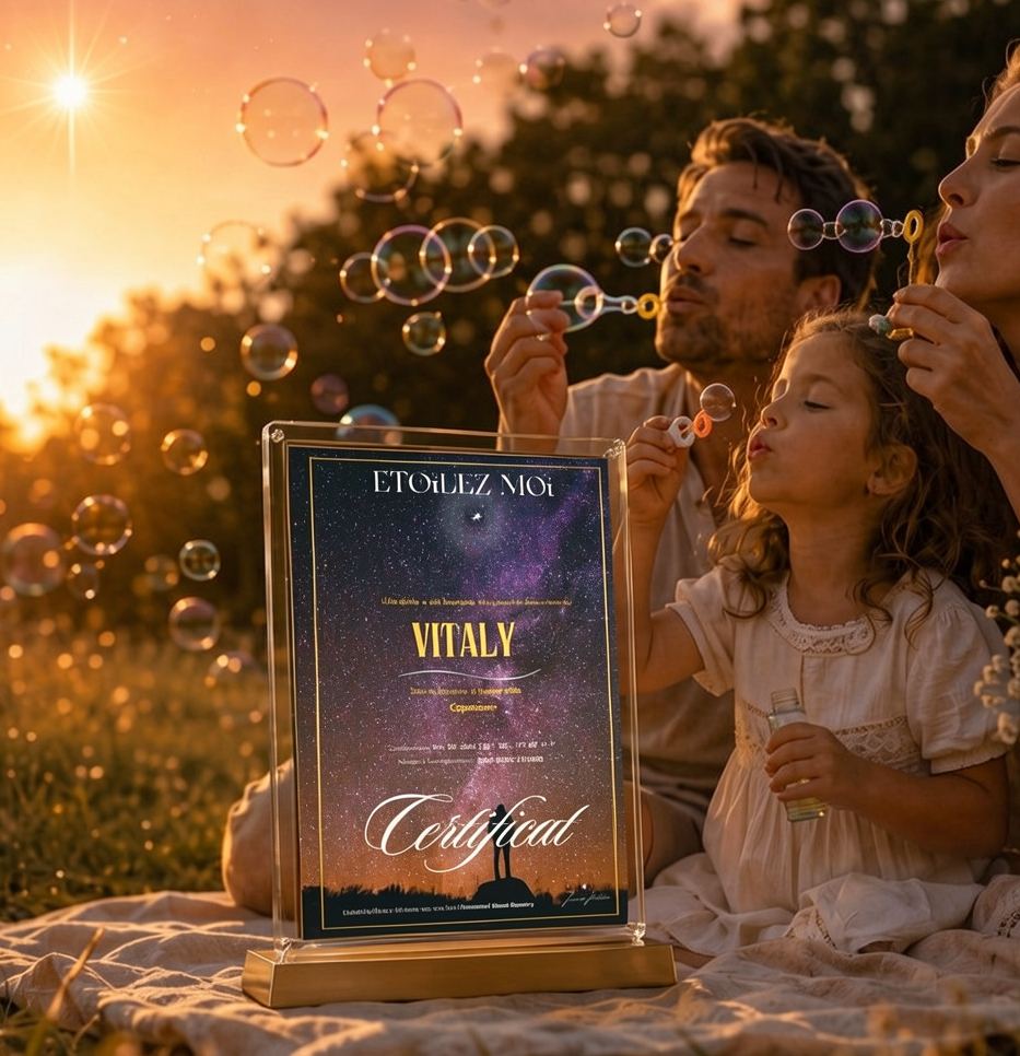 Étoile dédiée à la mémoire d'un enfant décédé, symbole de transmission du souvenir et de l'histoire familiale aux générations futures