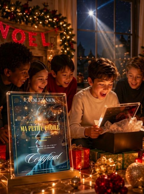 Enfant émerveillé regardant une étoile dans le ciel – idée cadeau de Noël enfant originale et personnalisée