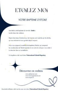 Lettre d’accompagnement d’un baptême d’étoile racontant l’intention du cadeau