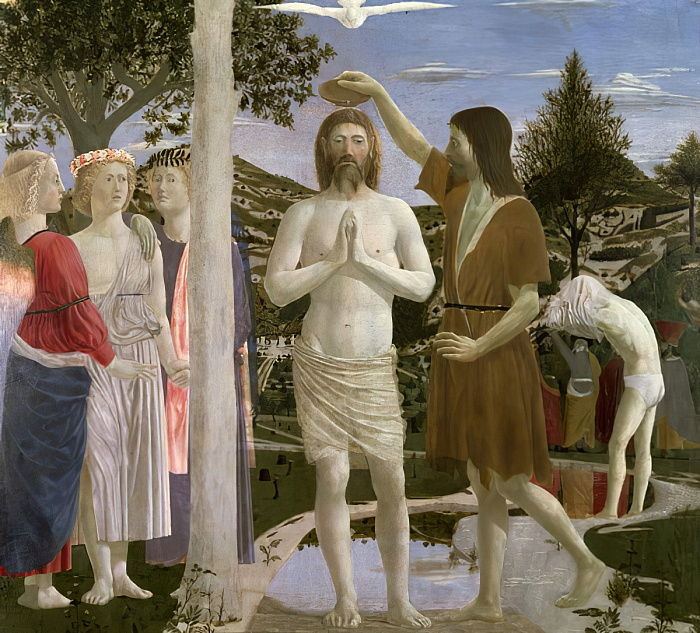 Détail du Baptême du Christ peint par Piero della Francesca vers 1450