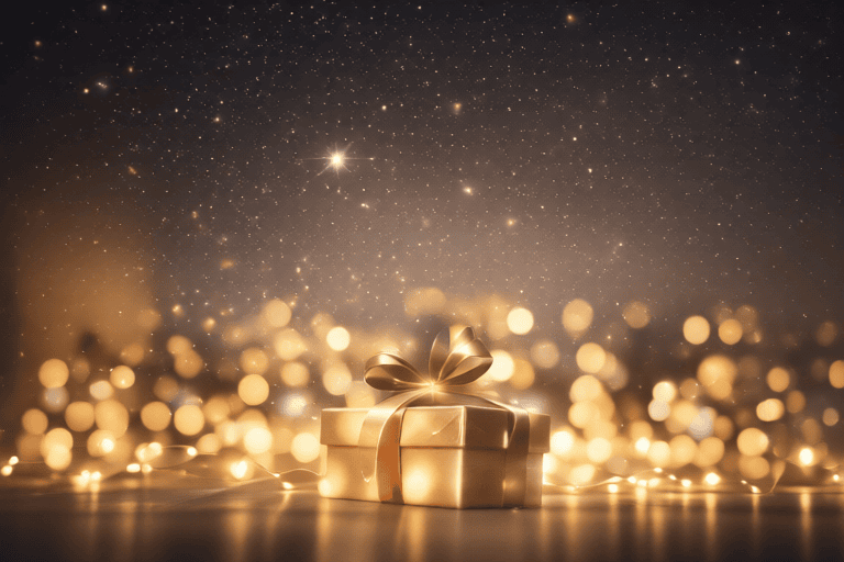 Cadeau doré entouré de lumières pour la fête des mères