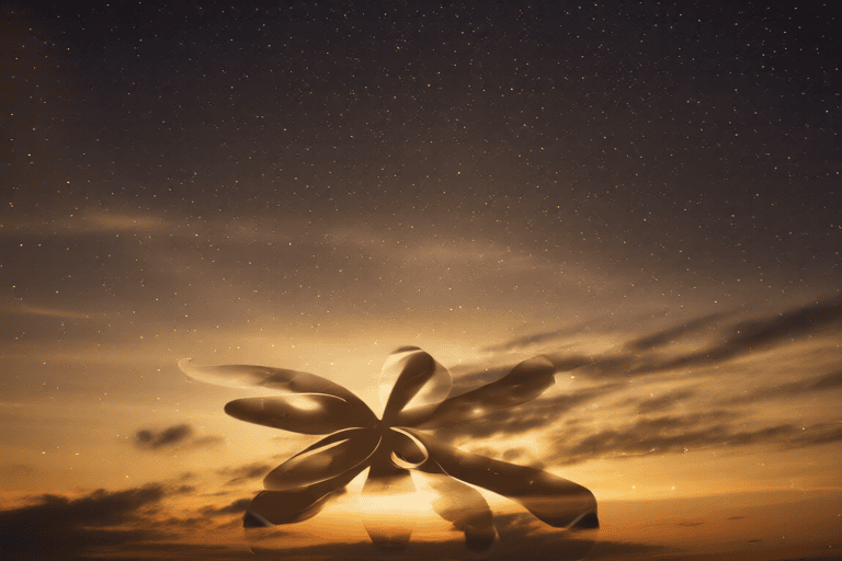 Ruban doré dessiné dans un ciel de coucher de soleil
