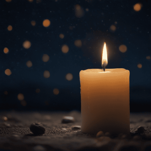 Bougie allumée dans la nuit, en hommage lors d’un enterrement