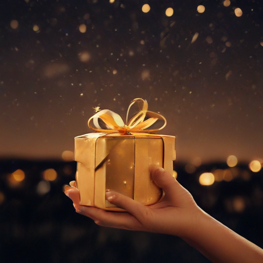 Main tenant un cadeau doré dans la nuit, pour les meilleures occasions d’offrir une étoile
