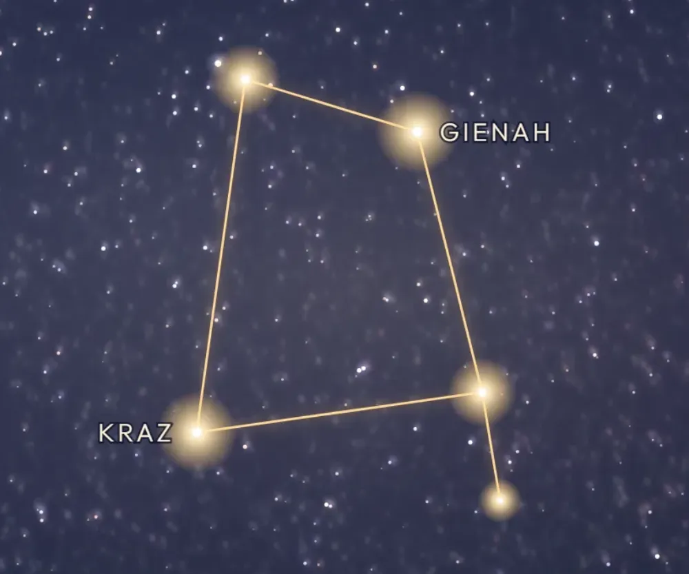 La constellation du Corbeau tracée en or sur le ciel étoilé