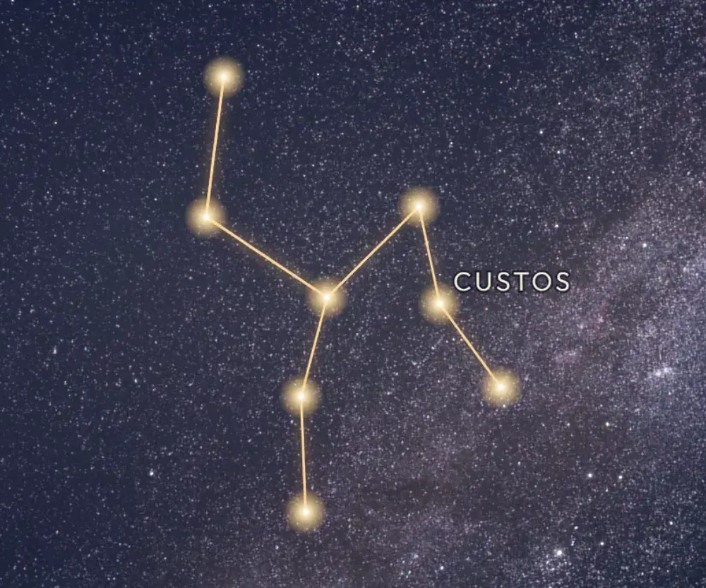 La constellation de la Girafe tracée en or sur le ciel étoilé