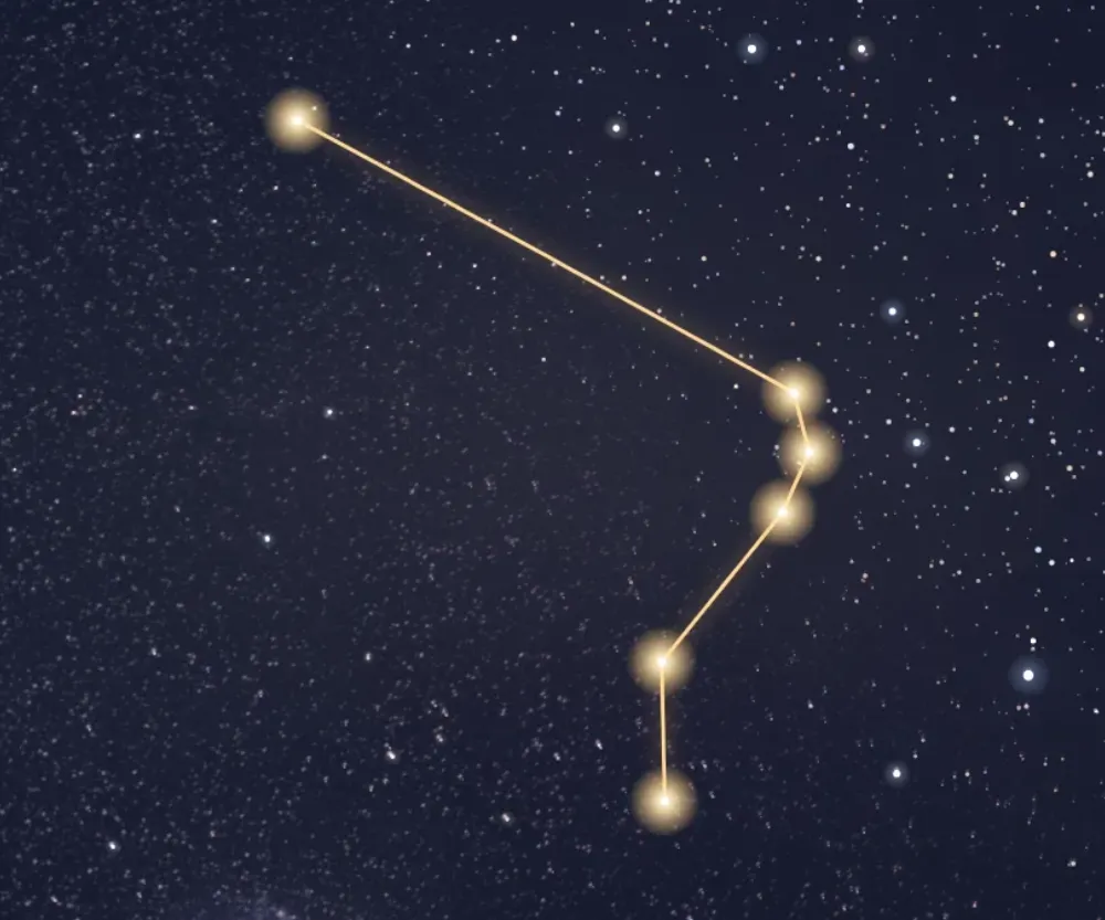 La constellation de l’Horloge tracée en or sur le ciel étoilé