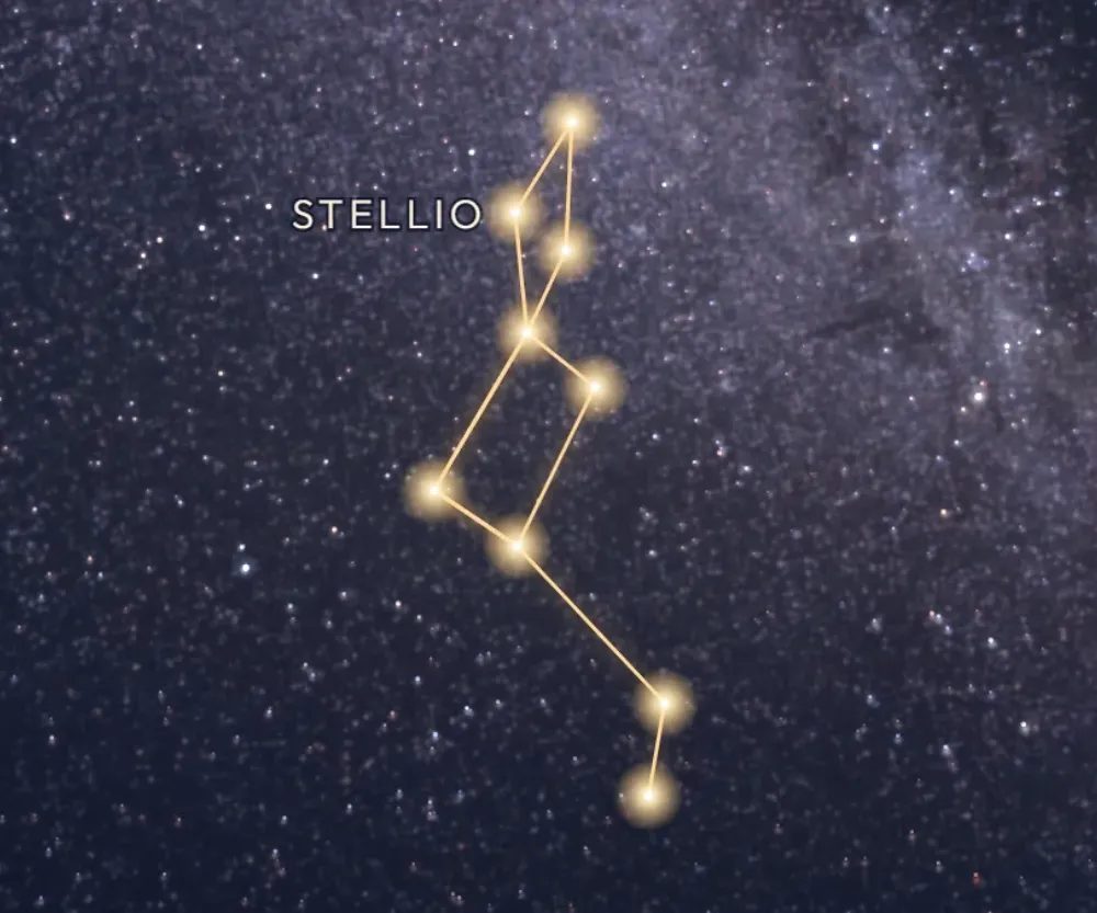 La constellation du Lézard tracée en or sur le ciel étoilé