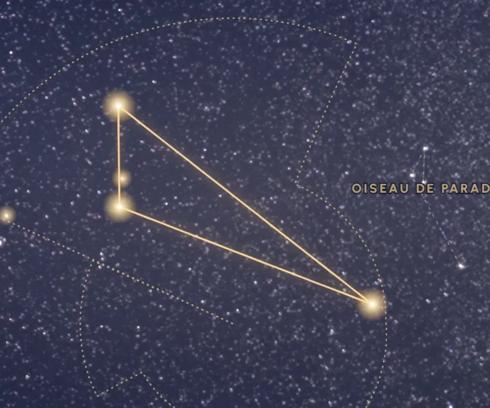La constellation de l’Octant tracée en or sur le ciel étoilé