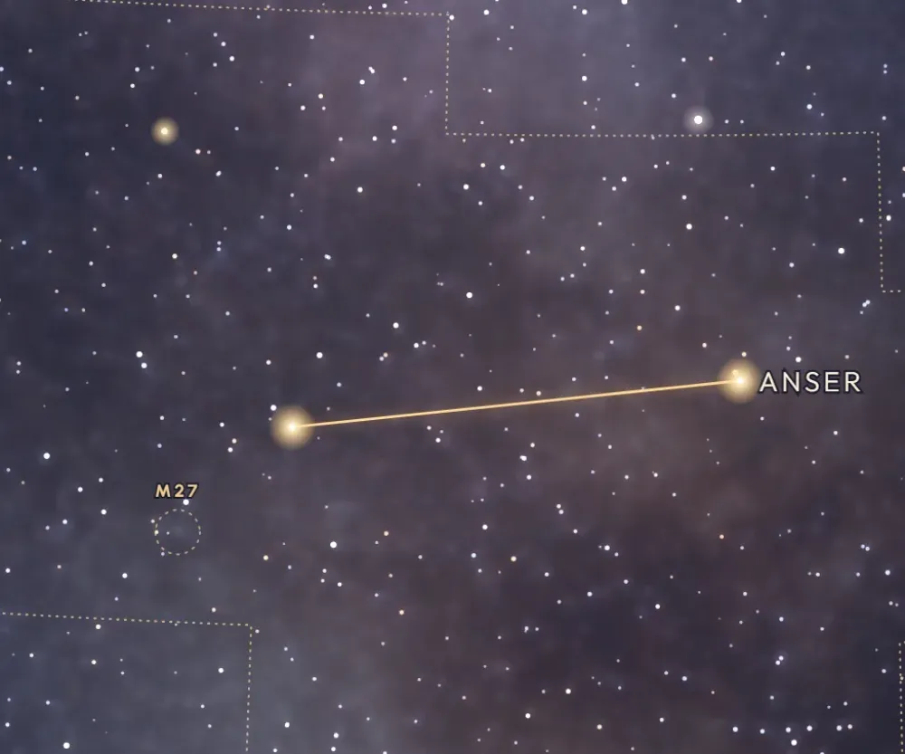 La constellation du Petit Renard tracée en or sur le ciel étoilé