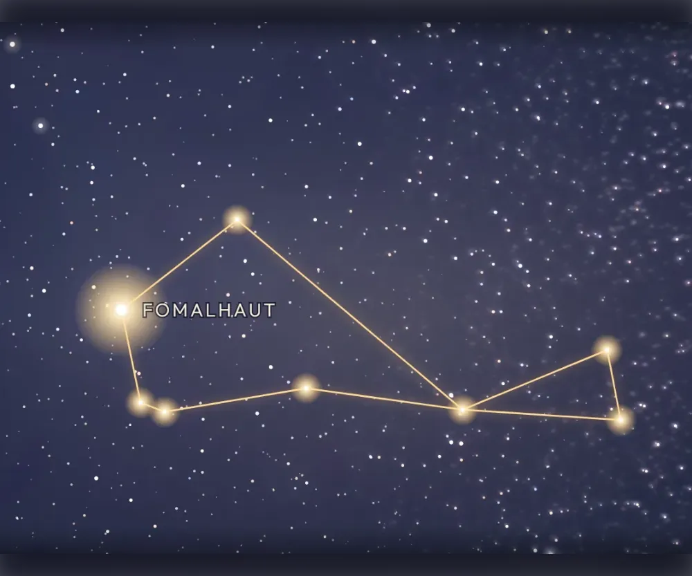 La constellation du Poisson austral tracée en or sur le ciel étoilé