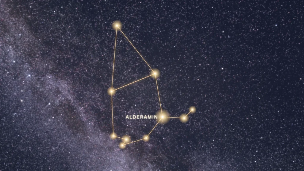 Constellation de Céphée tracée sur la Voie lactée près de l’étoile Polaire