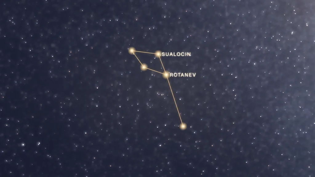 Constellation du Dauphin tracée au bord de la Voie lactée, près de l’Aigle
