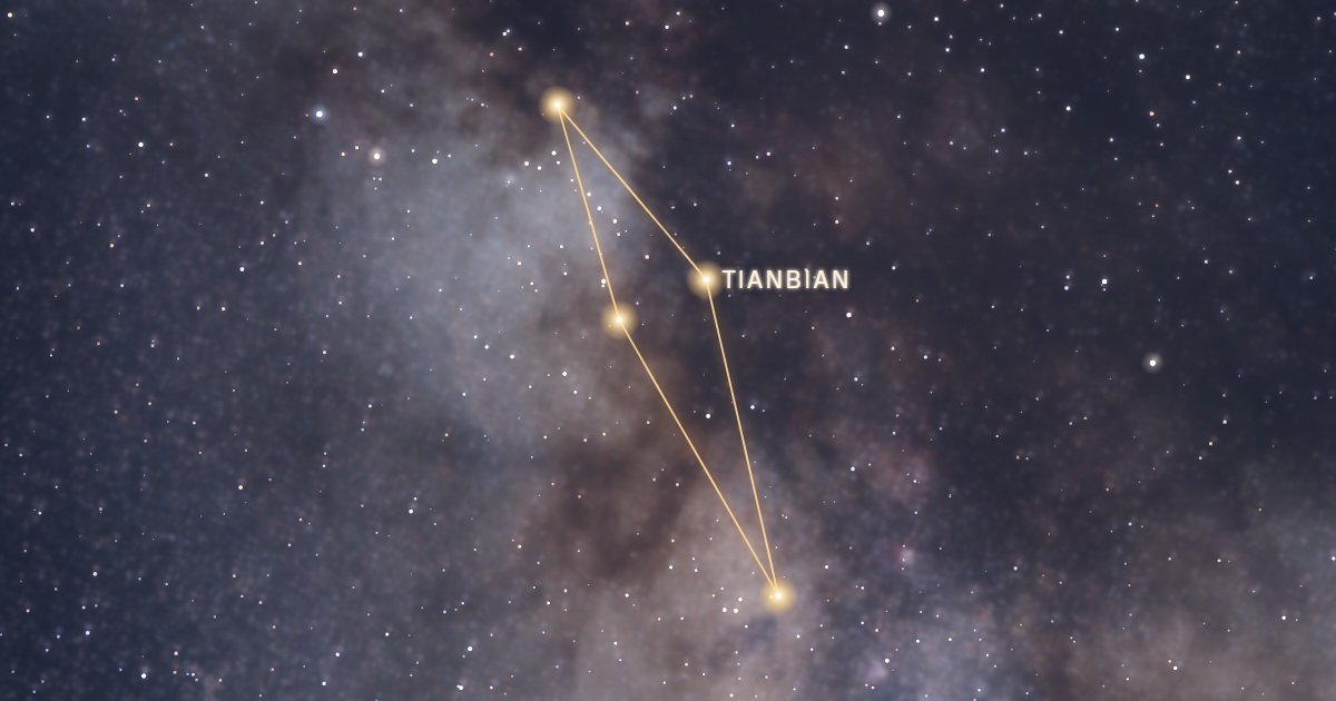 La constellation de l’Écu de Sobieski reliée par un trait d’or devant la Voie lactée, avec Tianbian