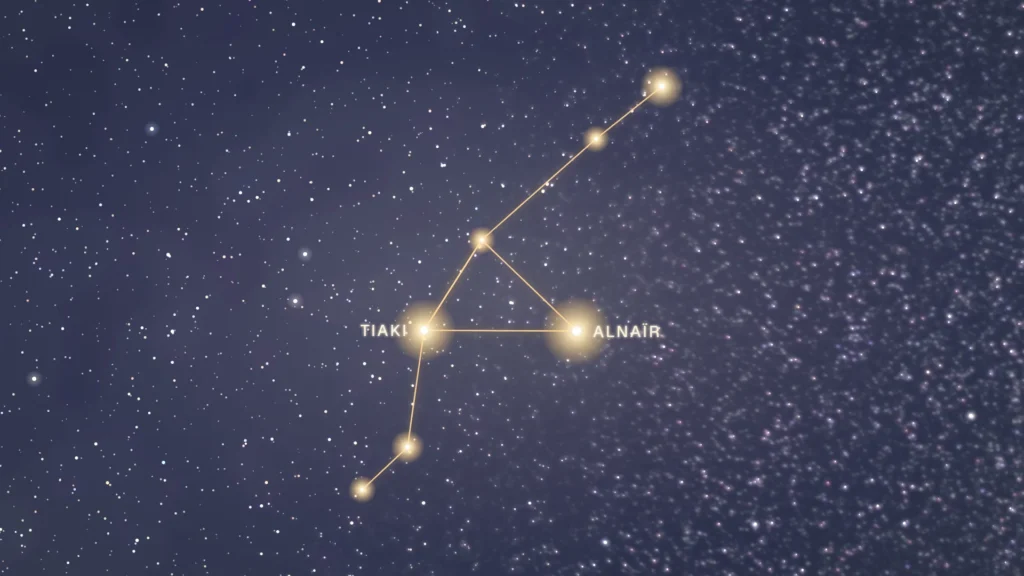 Constellation de la Grue tracée en or dans le ciel austral