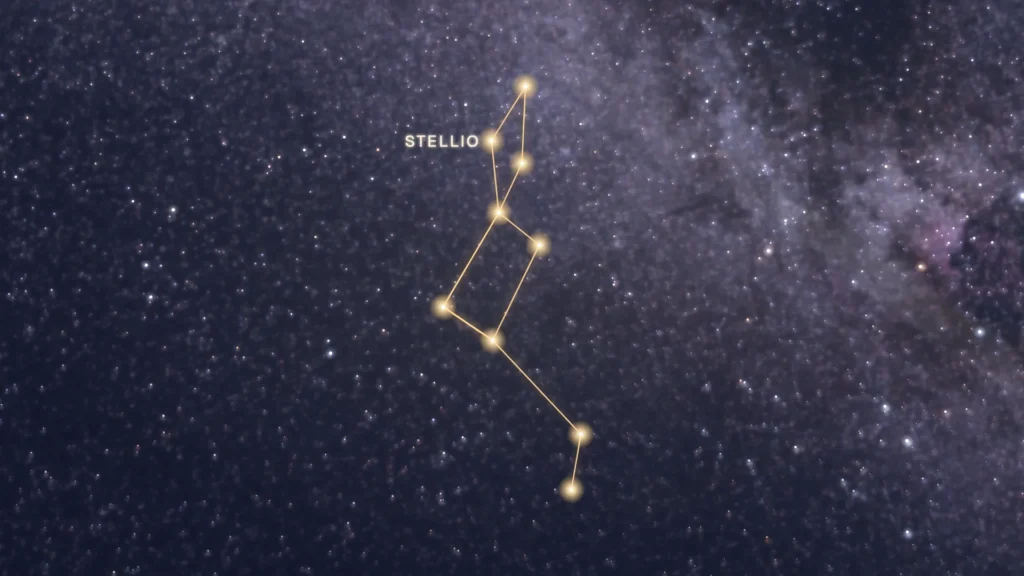 Constellation du Lézard tracée sur la Voie lactée entre le Cygne et Cassiopée