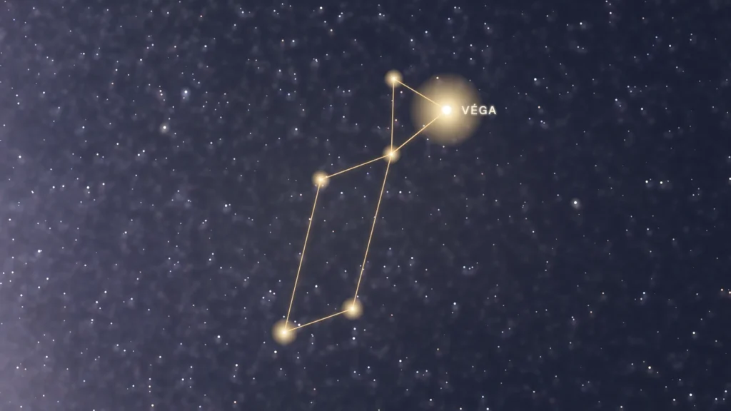 Constellation de la Lyre et l’étoile Véga brillant sur la Voie lactée d’été