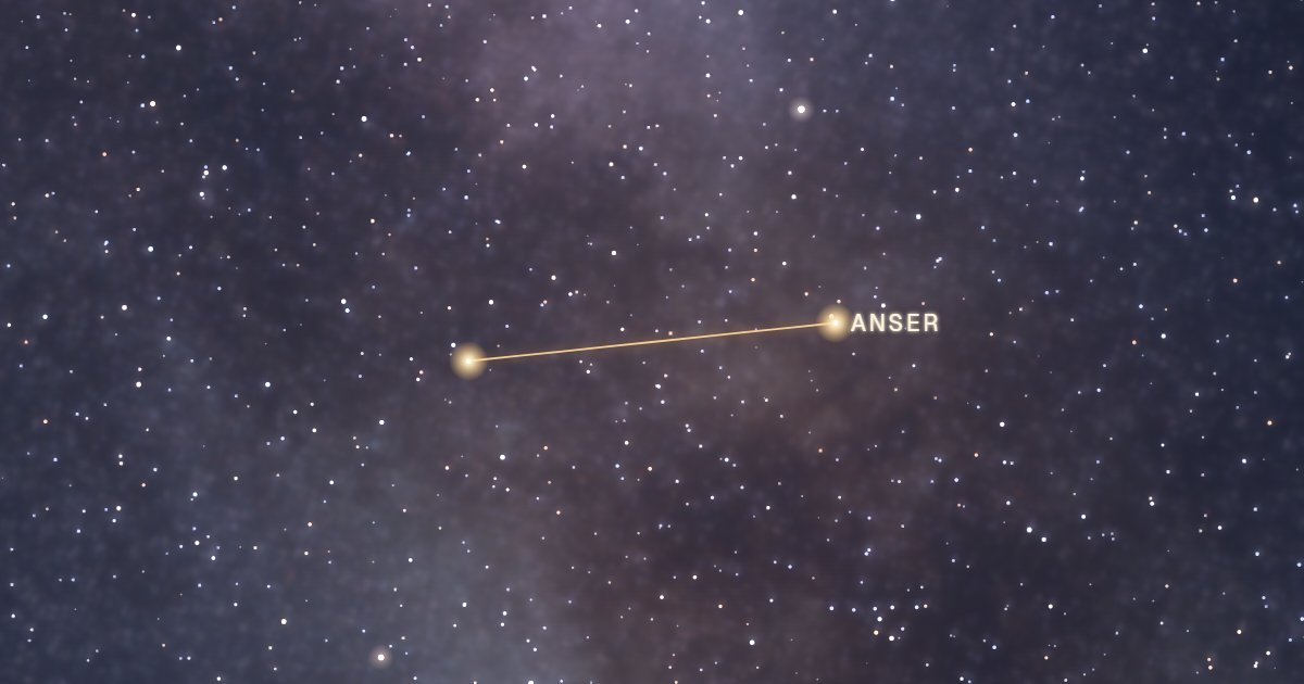 Les étoiles de la constellation du Petit Renard reliées en or sur la Voie lactée, dont Anser