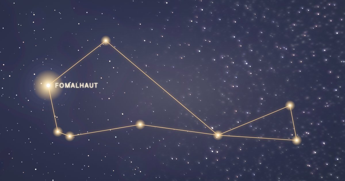 La constellation du Poisson austral reliée par un trait d’or sur un ciel étoilé, avec Fomalhaut