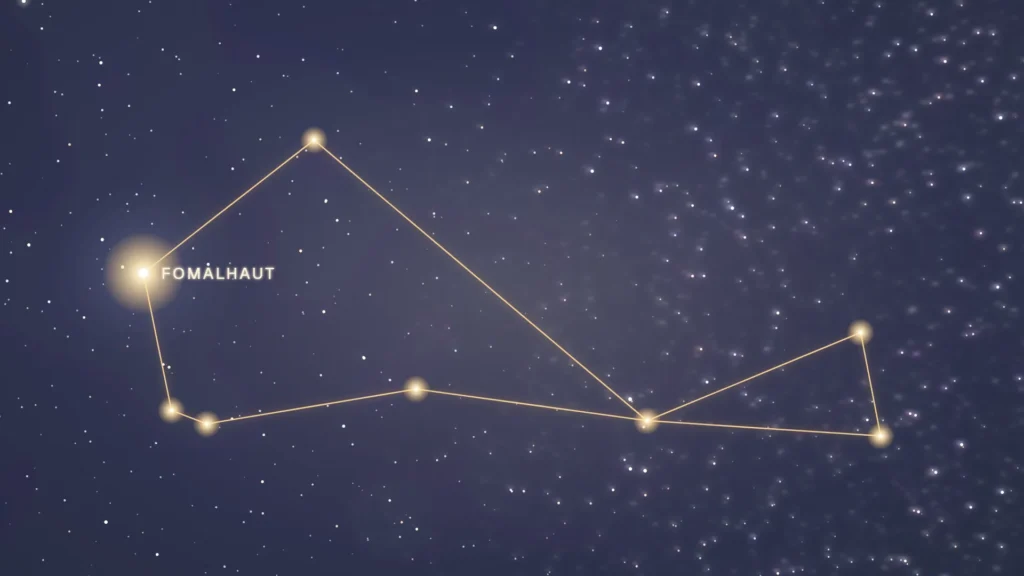 Constellation du Poisson austral et l’étoile Fomalhaut au-dessus de l’horizon sud