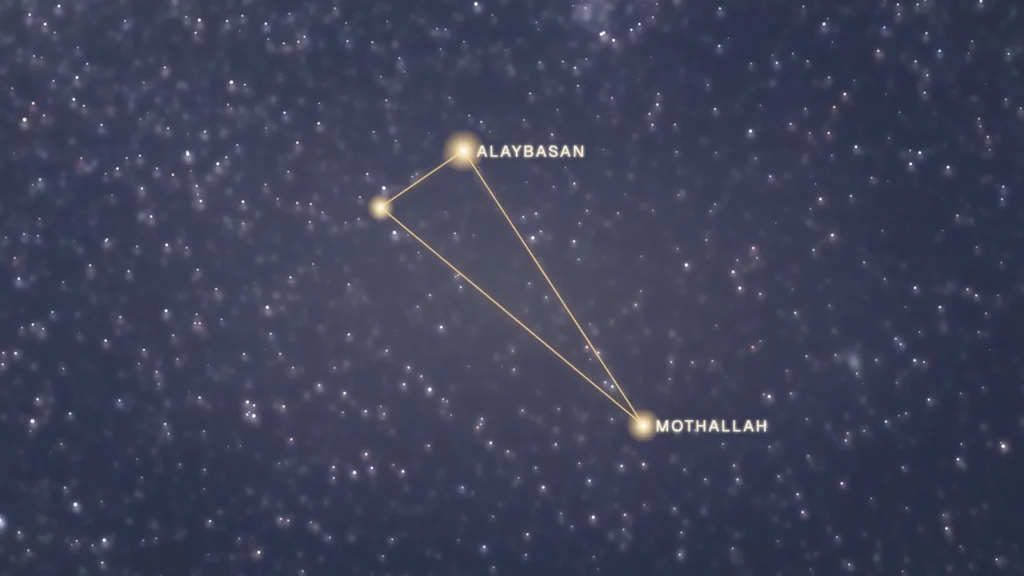 Constellation du Triangle tracée en or près de la galaxie M33