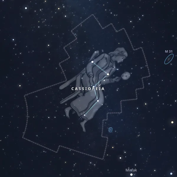 Constellation de Cassiopée affichée dans le logiciel gratuit Stellarium pour trouver son étoile dans le ciel