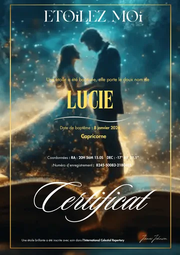 Certificat au design Amour : un couple sous un ciel d’étoiles